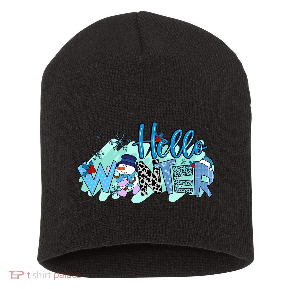Hello Winter Snowman Christmas Snowflake Gift Short Acrylic Beanie