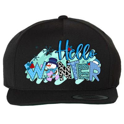 Hello Winter Snowman Christmas Snowflake Gift Wool Snapback Cap