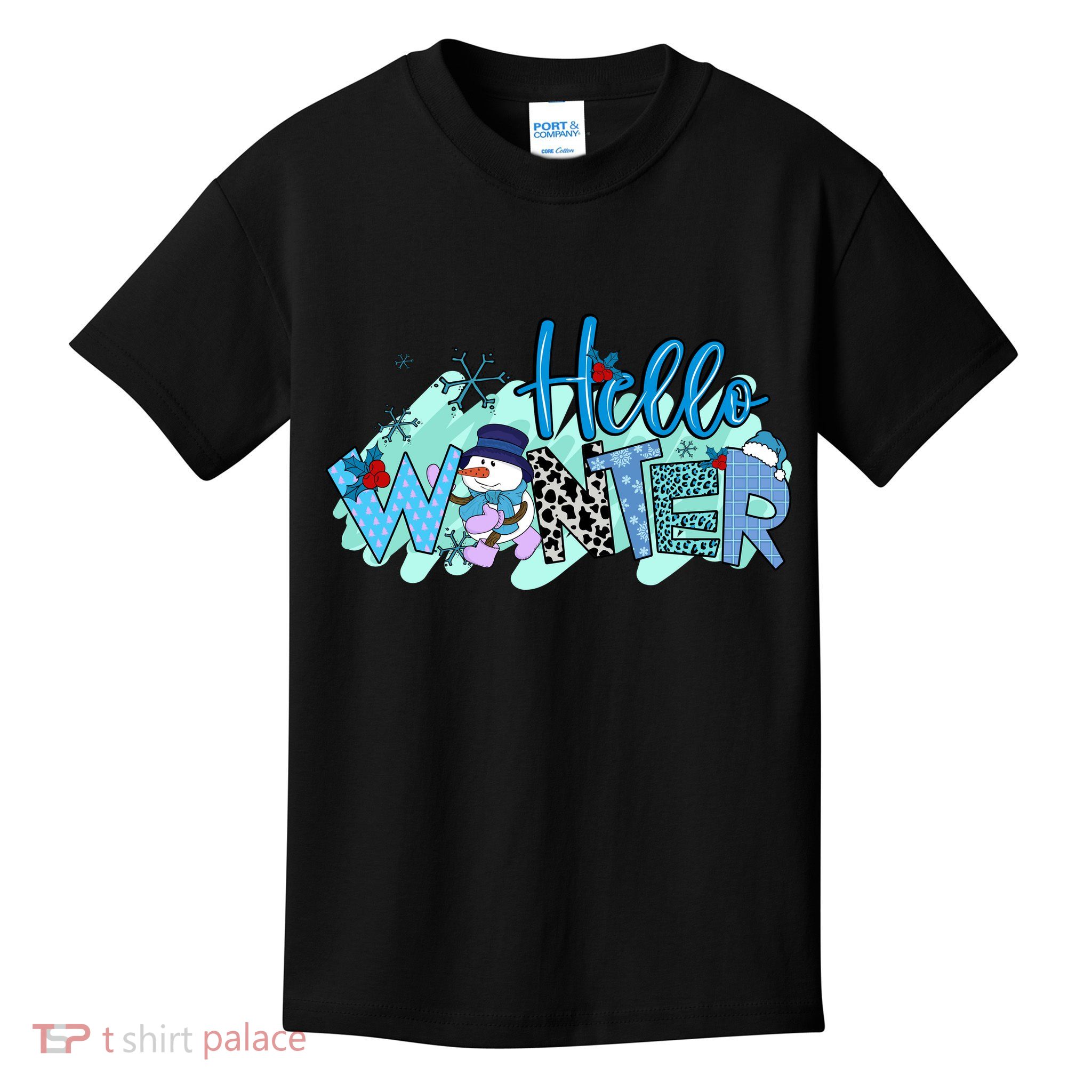 Hello Winter Snowman Christmas Snowflake Gift Kids T-Shirt