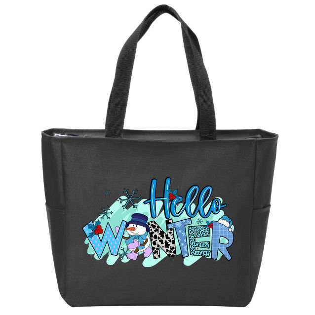Hello Winter Snowman Christmas Snowflake Gift Zip Tote Bag