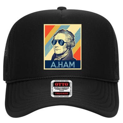 Hamilton Wearing Sunglasses High Crown Mesh Back Trucker Hat