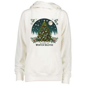 Happy Winter Solstice Holly Berries Winter Christmas Tree Cute Gift Womens Funnel Neck Pullover Hood