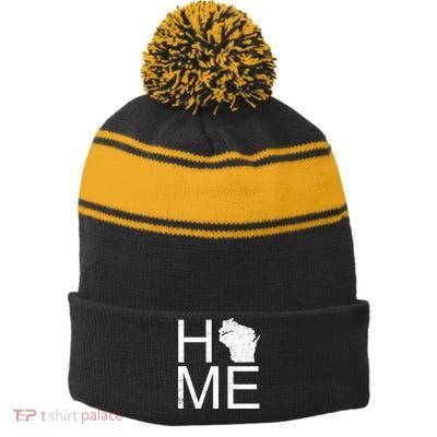 Home Wisconsin State Pride Vintage Stripe Pom Pom Beanie