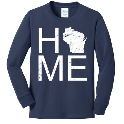 Home Wisconsin State Pride Vintage Kids Long Sleeve Shirt