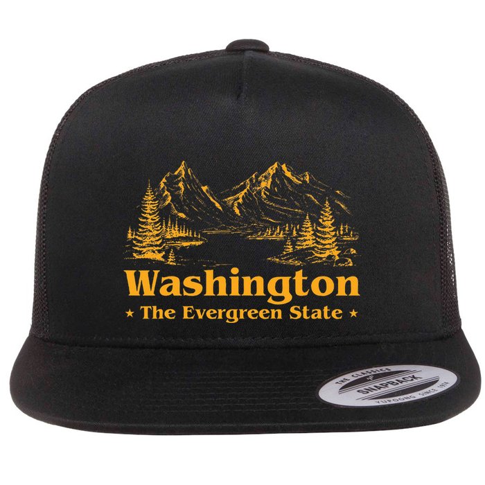 Home W.A.S.H.I.N.G.T.O.N State The Evergreen State Flat Bill Trucker Hat