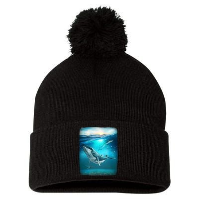 Humpback Whale Sea Ocean Pom Pom 12in Knit Beanie