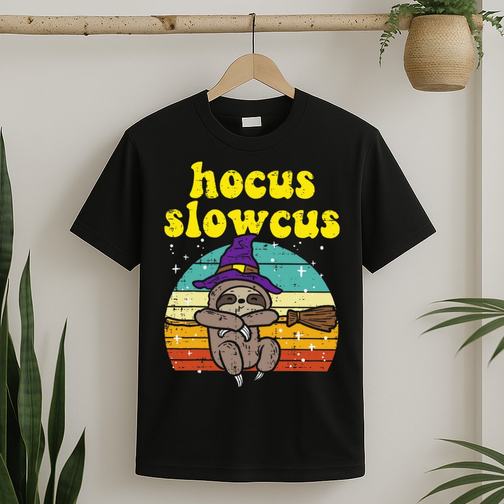 Halloween Witch Sloth Retro Animal Print Adorable and Magical T-Shirt