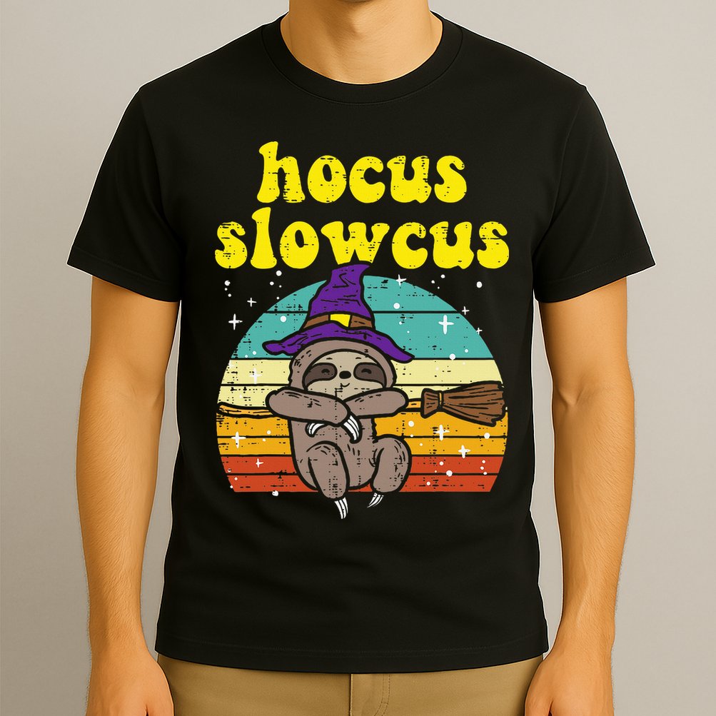 Halloween Witch Sloth Retro Animal Print Adorable and Magical T-Shirt