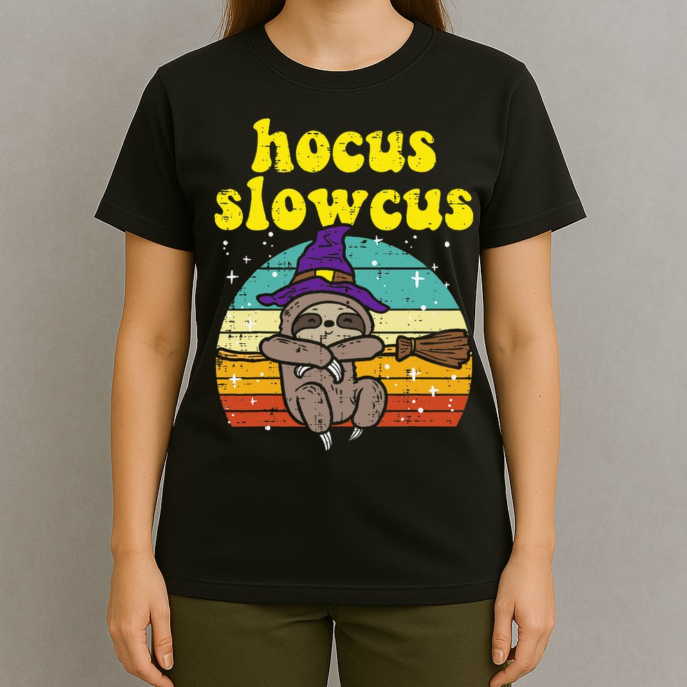 Halloween Witch Sloth Retro Animal Print Adorable and Magical T-Shirt