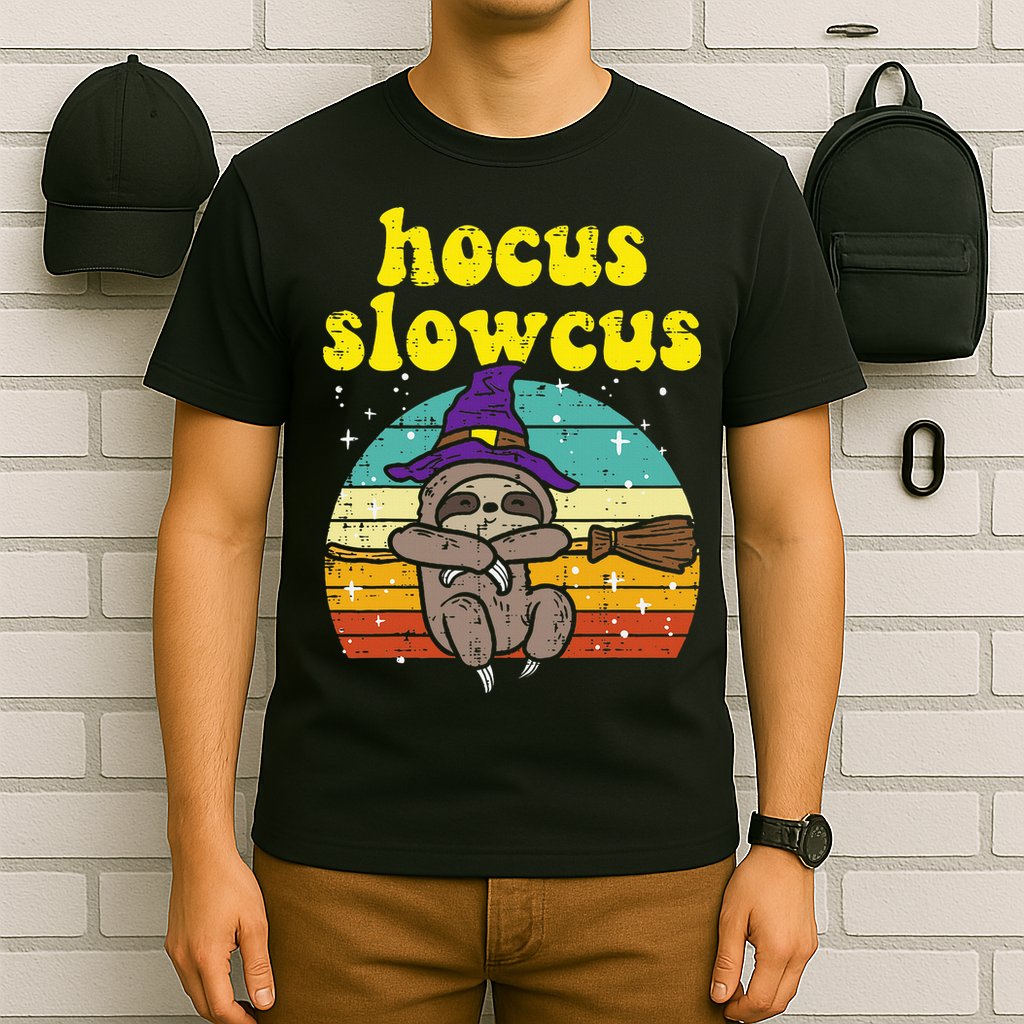 Halloween Witch Sloth Retro Animal Print Adorable and Magical T-Shirt