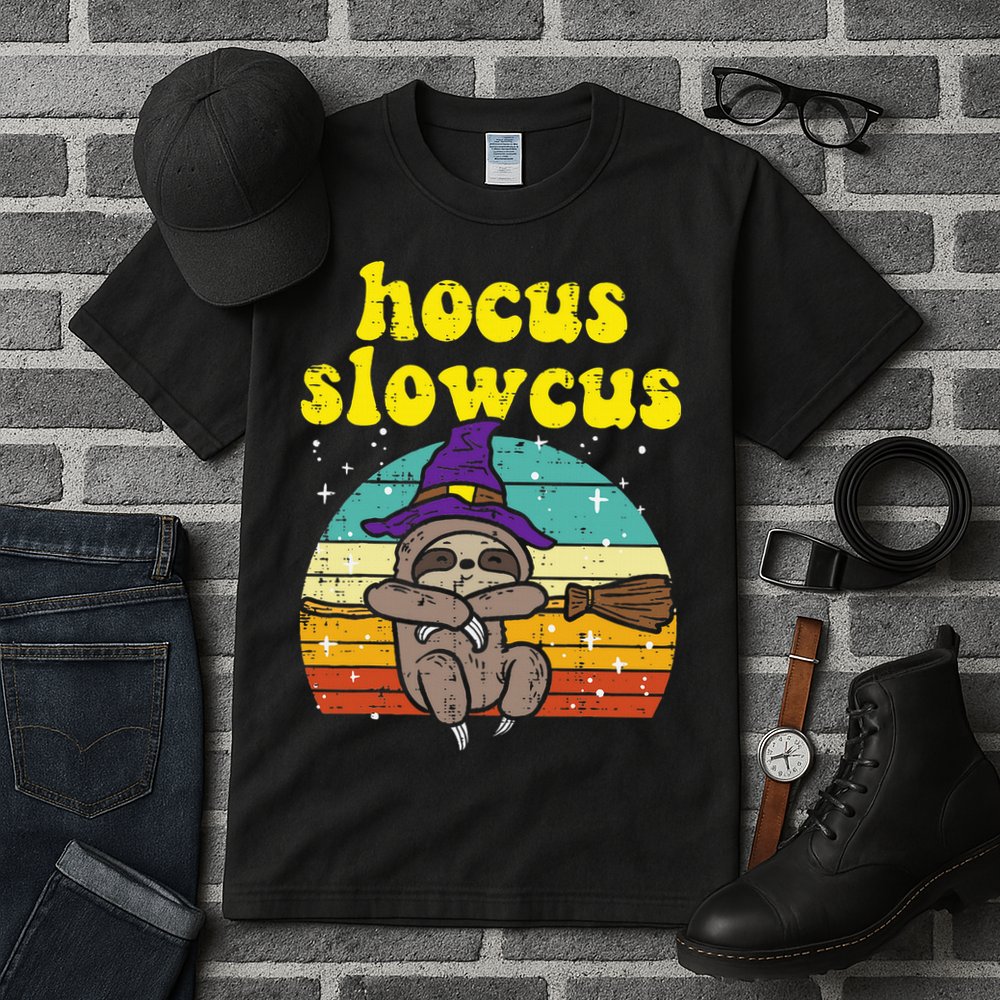 Halloween Witch Sloth Retro Animal Print Adorable and Magical Tall T-Shirt
