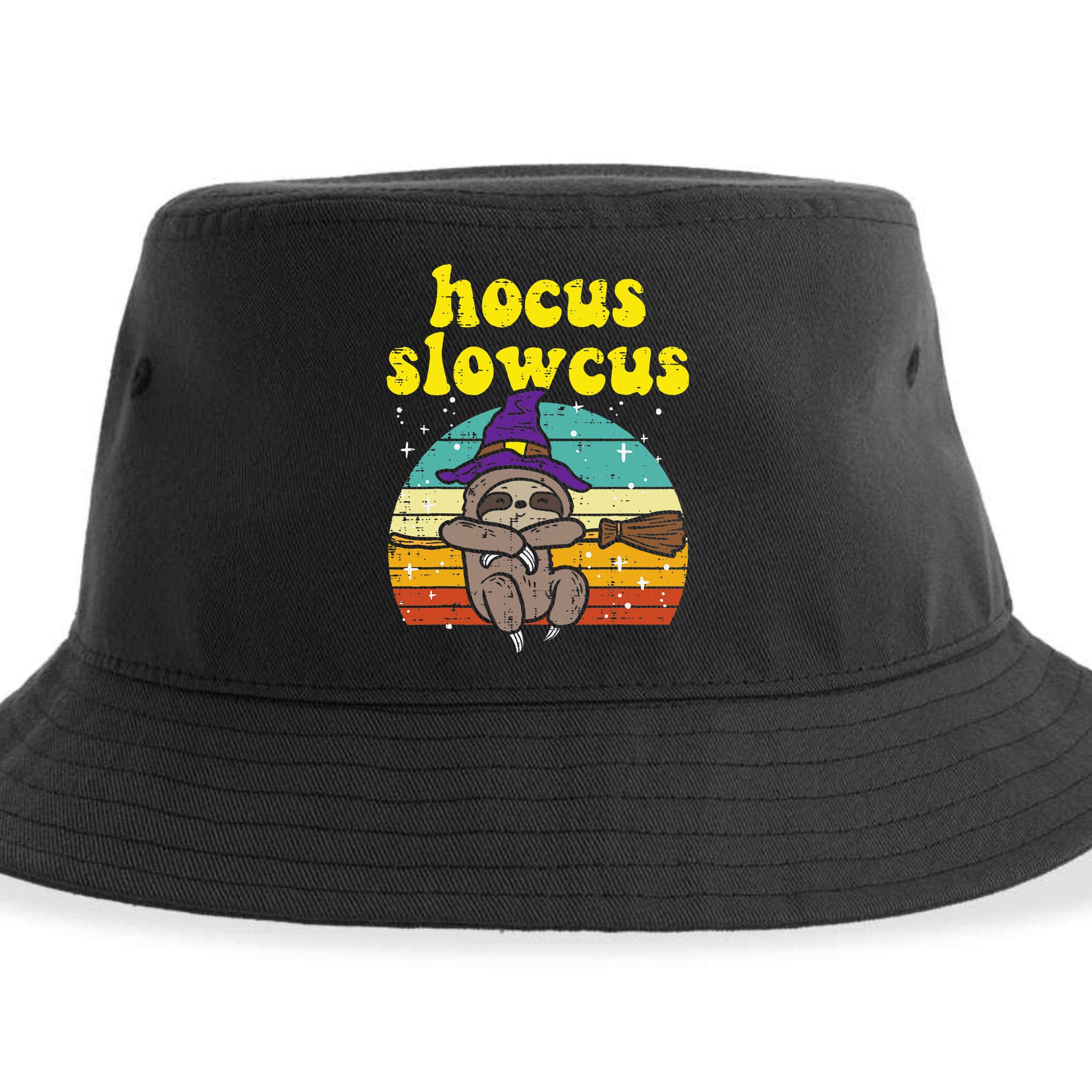 Halloween Witch Sloth Retro Animal Print Adorable and Magical Sustainable Bucket Hat