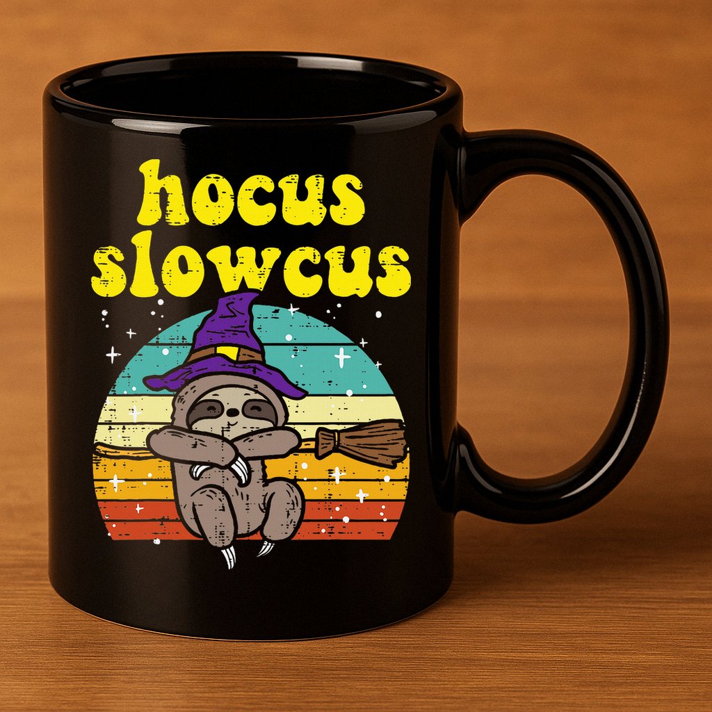 Halloween Witch Sloth Retro Animal Print Adorable and Magical 11oz C Handle Ceramic Mug
