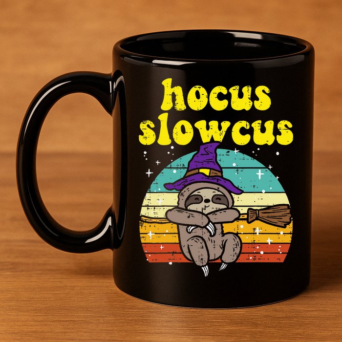 Halloween Witch Sloth Retro Animal Print Adorable and Magical 11oz C Handle Ceramic Mug