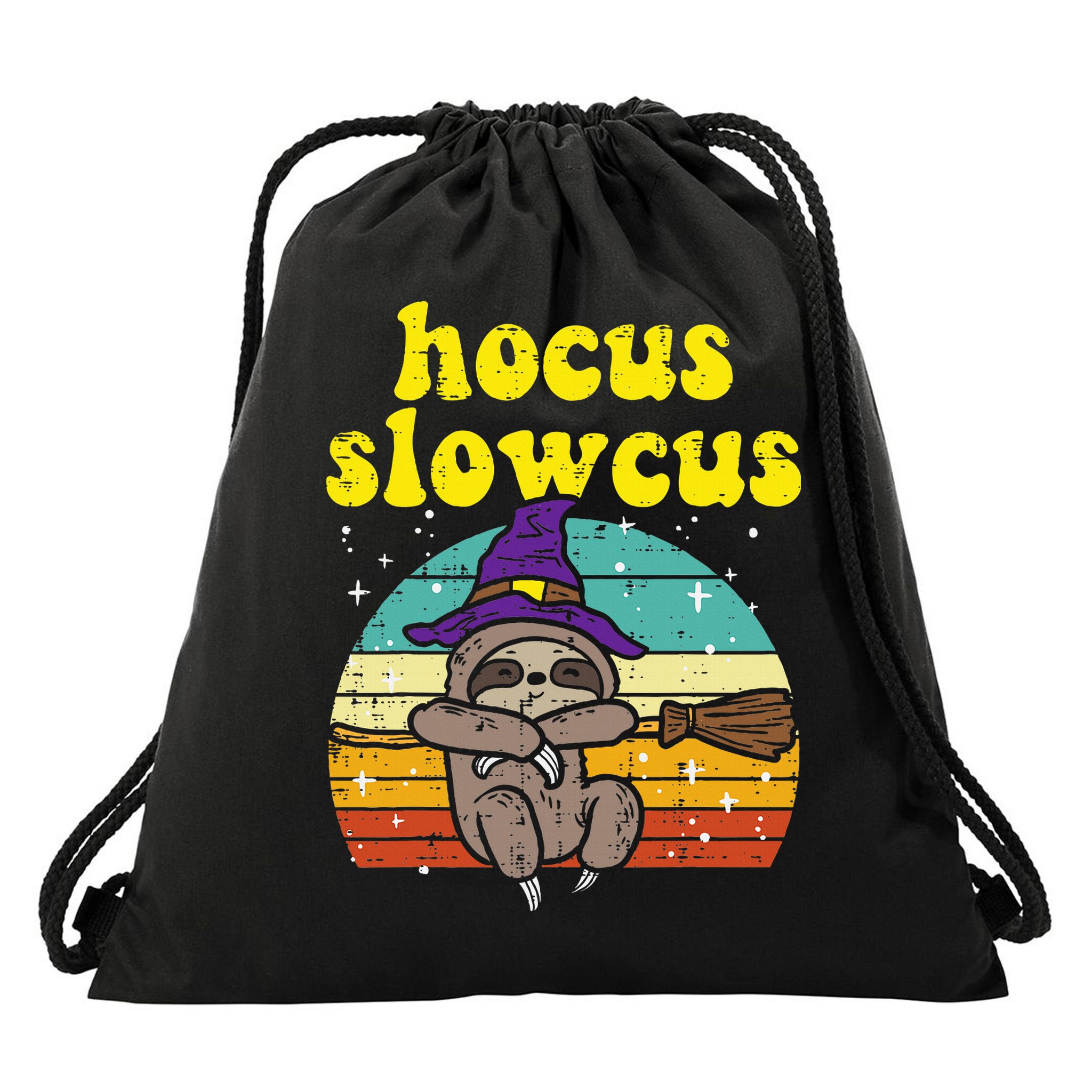 Halloween Witch Sloth Retro Animal Print Adorable and Magical Drawstring Bag