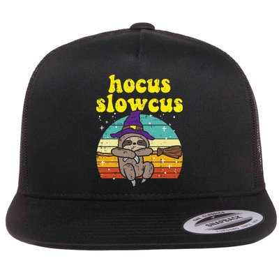 Halloween Witch Sloth Retro Animal Print Adorable and Magical Flat Bill Trucker Hat