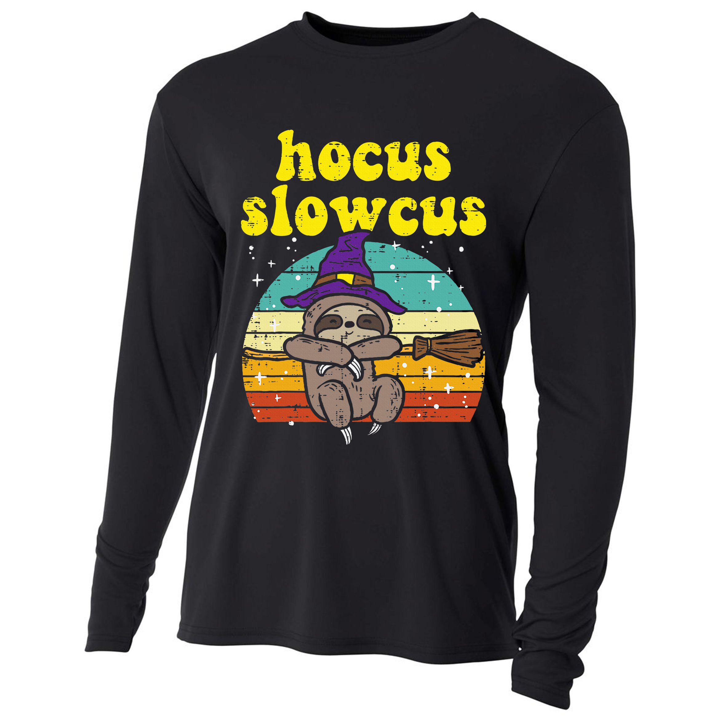Halloween Witch Sloth Retro Animal Print Adorable and Magical Cooling Performance Long Sleeve Crew