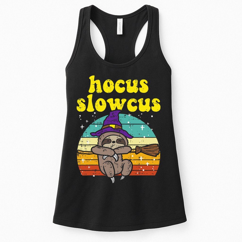 Halloween Witch Sloth Retro Animal Print Adorable and Magical Womens Tank Top