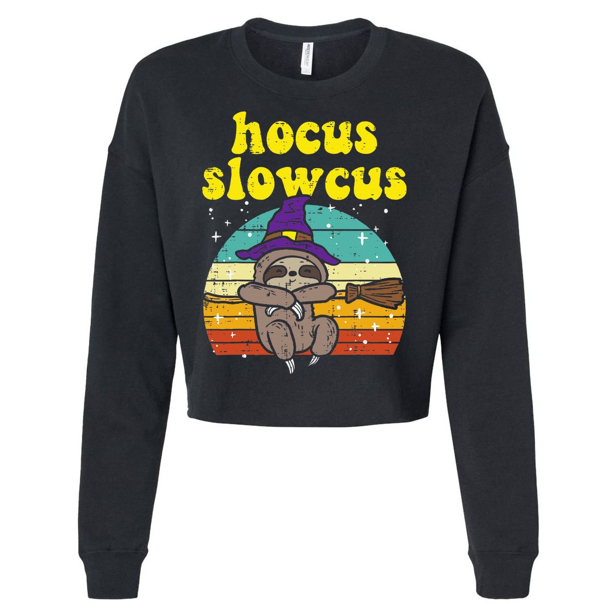 Halloween Witch Sloth Retro Animal Print Adorable and Magical Cropped Pullover Crew