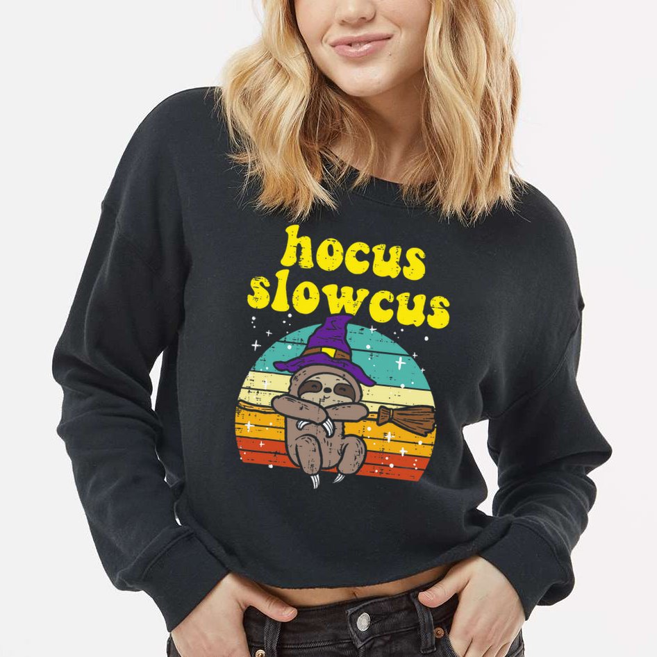 Halloween Witch Sloth Retro Animal Print Adorable and Magical Cropped Pullover Crew