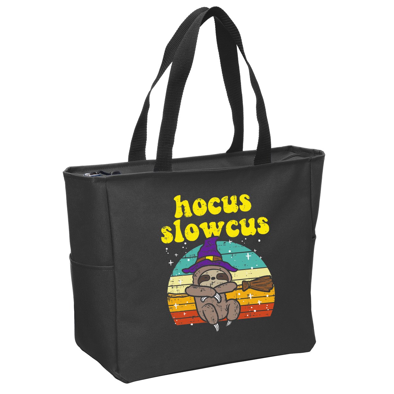 Halloween Witch Sloth Retro Animal Print Adorable and Magical Zip Tote Bag