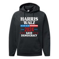 Harris Walz Save Democracy Performance Fleece Hoodie