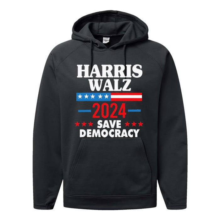 Harris Walz Save Democracy Performance Fleece Hoodie