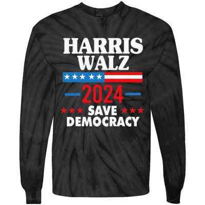 Harris Walz Save Democracy Tie-Dye Long Sleeve Shirt