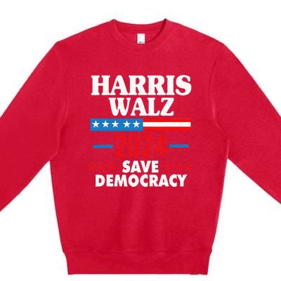 Harris Walz Save Democracy Premium Crewneck Sweatshirt