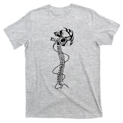 Headphone Wearing Skull Spine T-Shirt