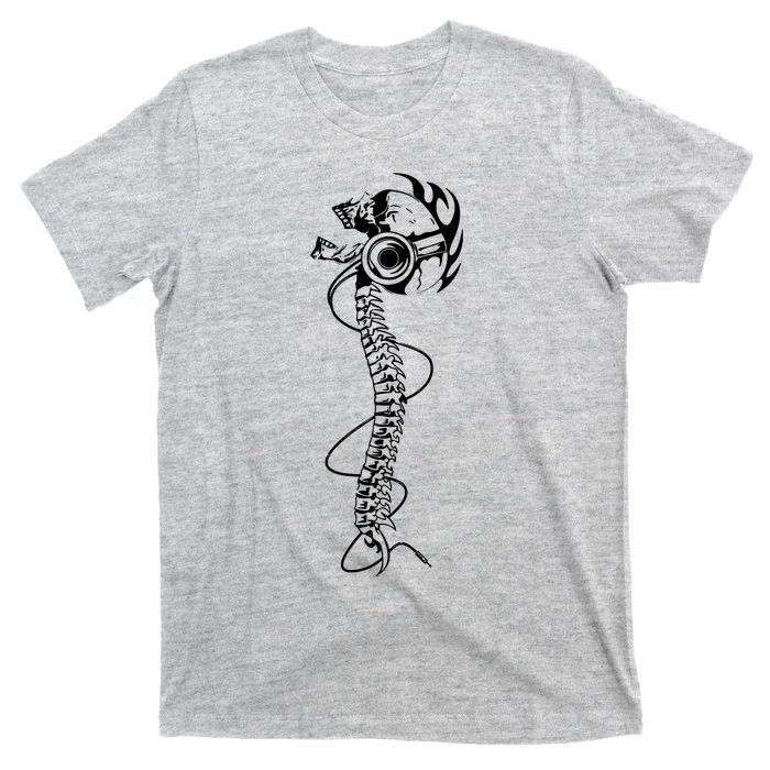 Headphone Wearing Skull Spine T-Shirt