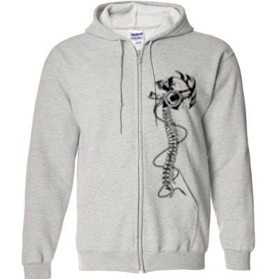 Headphone Wearing Skull Spine Full Zip Hoodie