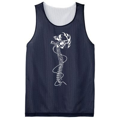 Headphone Wearing Skull Spine Mesh Reversible Basketball Jersey Tank