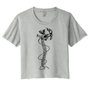 Headphone Wearing Skull Spine Women's Crop Top Tee