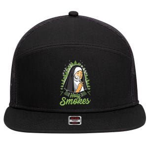 Holy Weed Smokes Funny Nun 7 Panel Mesh Trucker Snapback Hat