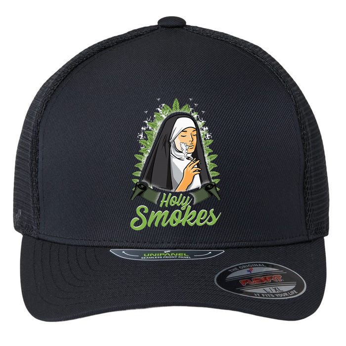 Holy Weed Smokes Funny Nun Flexfit Unipanel Trucker Cap