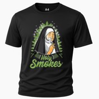 Holy Weed Smokes Funny Nun Cooling Performance Crew T-Shirt