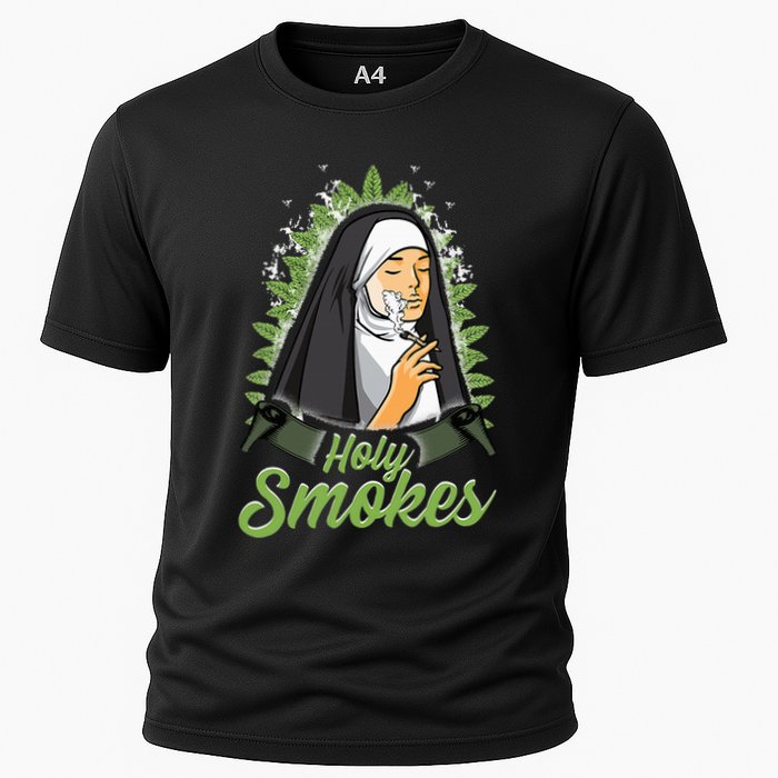 Holy Weed Smokes Funny Nun Cooling Performance Crew T-Shirt