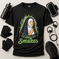 Holy Weed Smokes Funny Nun Cooling Performance Crew T-Shirt