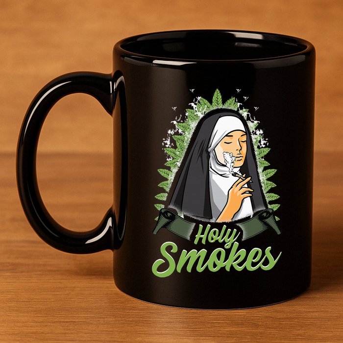 Holy Weed Smokes Funny Nun 11oz C Handle Ceramic Mug