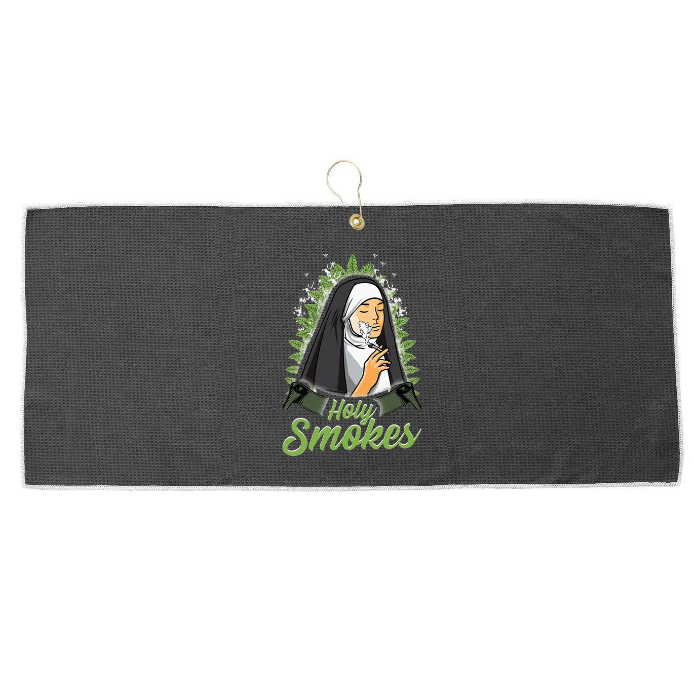 Holy Weed Smokes Funny Nun Large Microfiber Waffle Golf Towel