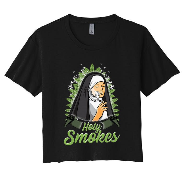 Holy Weed Smokes Funny Nun Women's Crop Top Tee
