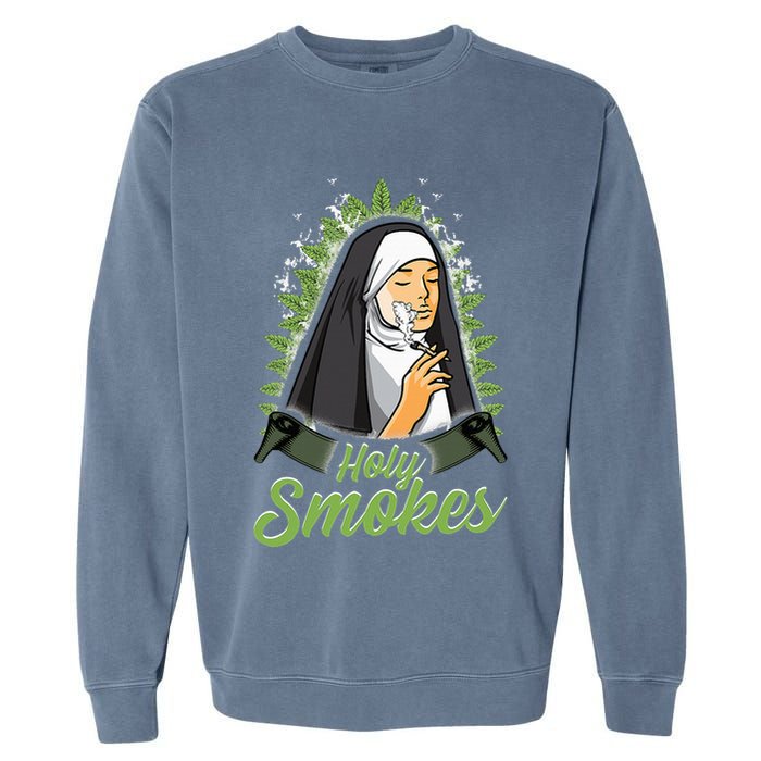 Holy Weed Smokes Funny Nun Garment-Dyed Sweatshirt