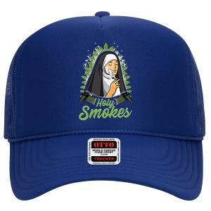 Holy Weed Smokes Funny Nun High Crown Mesh Back Trucker Hat