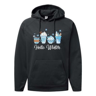 Hello Winter Sweet Cozy Coffee Lovers Snowman Christmas Performance Fleece Hoodie