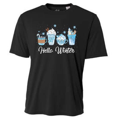 Hello Winter Sweet Cozy Coffee Lovers Snowman Christmas Cooling Performance Crew T-Shirt