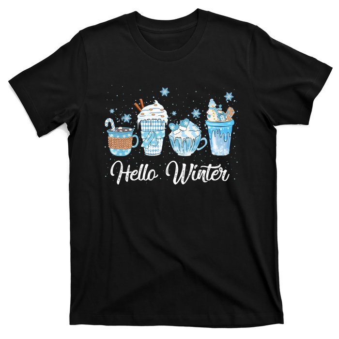 Hello Winter Sweet Cozy Coffee Lovers Snowman Christmas T-Shirt