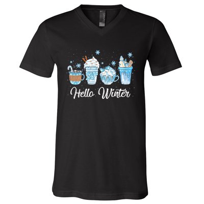 Hello Winter Sweet Cozy Coffee Lovers Snowman Christmas V-Neck T-Shirt