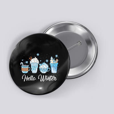 Hello Winter Sweet Cozy Coffee Lovers Snowman Christmas Button