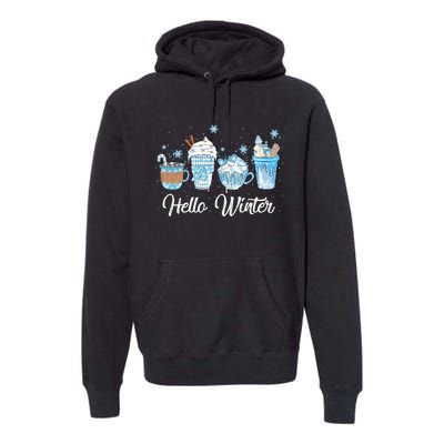 Hello Winter Sweet Cozy Coffee Lovers Snowman Christmas Premium Hoodie